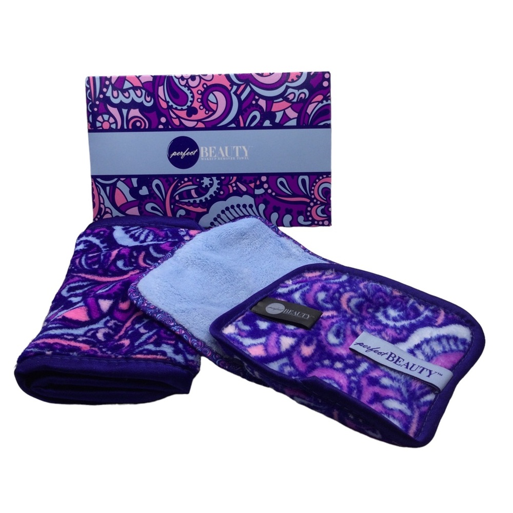 Perfect beauty 3 piece makeup remover towel set paisley blue purple and pink